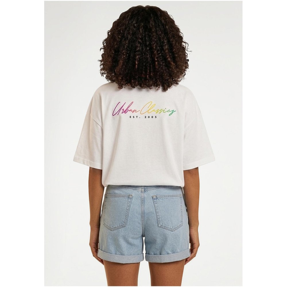 Urban Classics - Rainbow Heart Logo Loose Dames Tshirt - Wit
